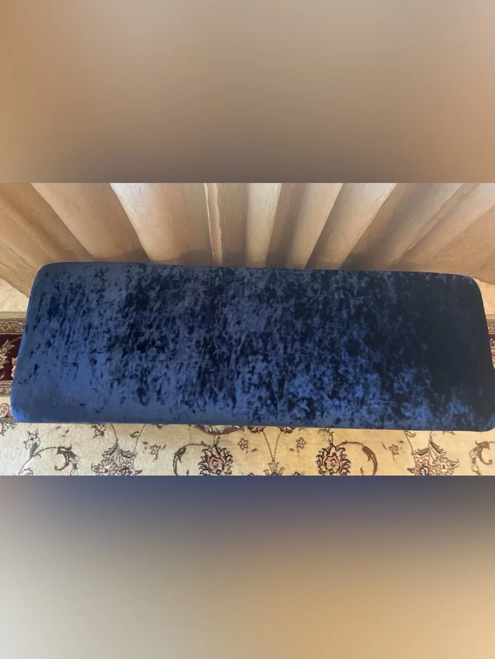 Wood Bench with Royal Blue Seat - Home Accent